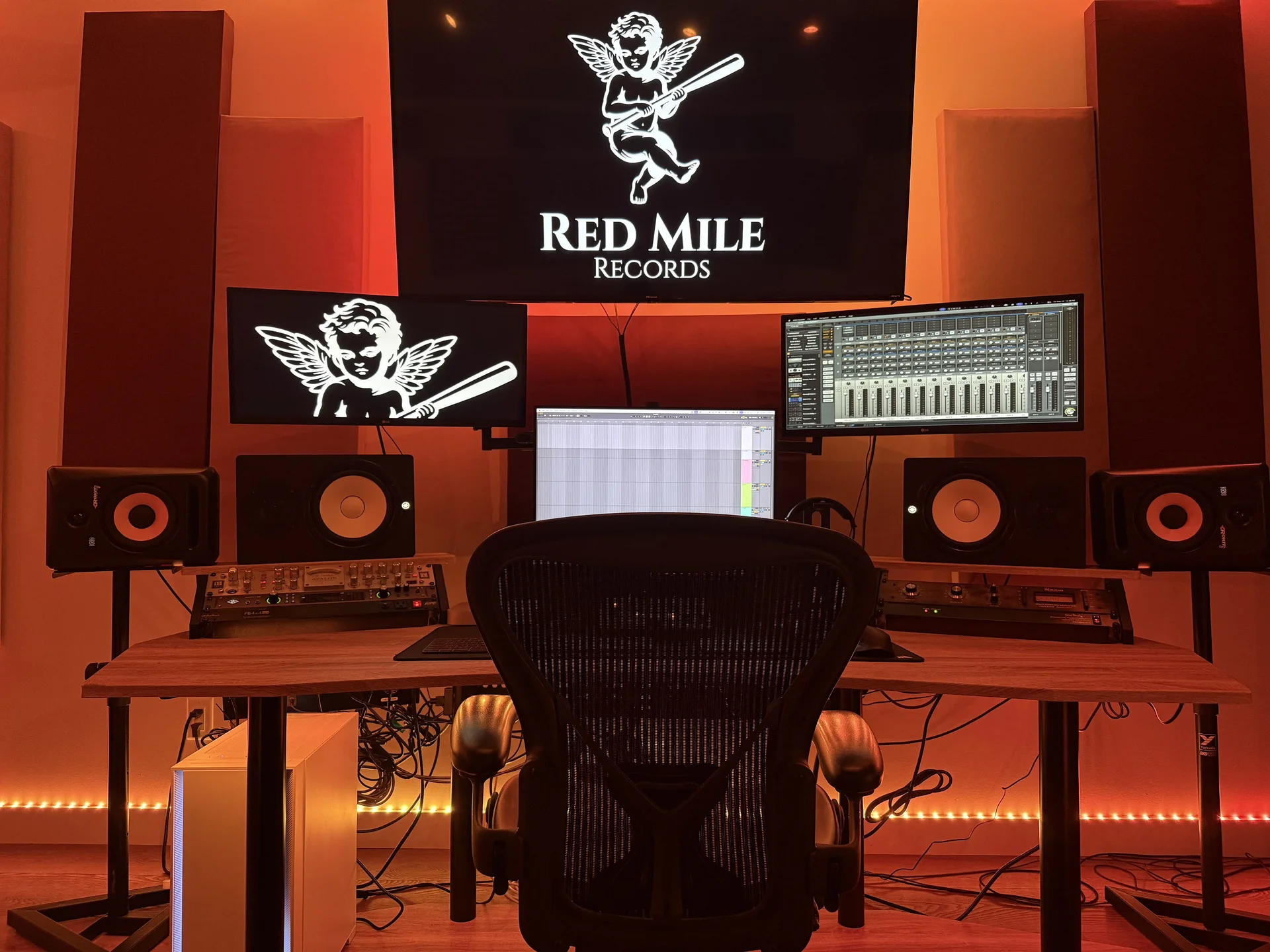 Red Mile Records control room with monitors and outboard gear Calgary